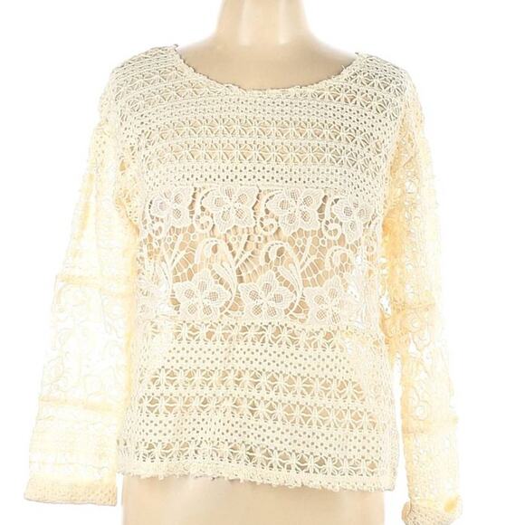 Charming Charlie Cream Lace Crochet Blouse with Sheer Back Size Large - Picture 1 of 7